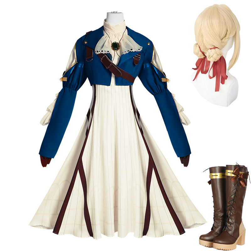 Violet Evergarden Dress - Violet Evergarden Cosplay Costume perruque chaussures