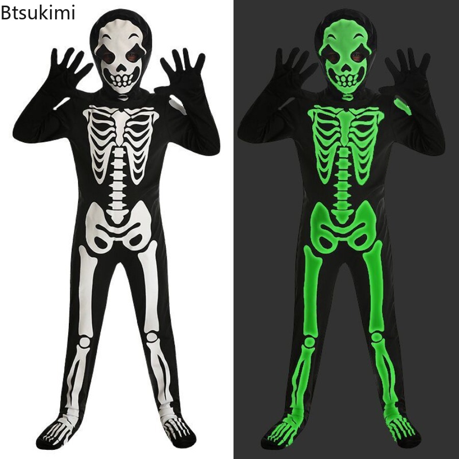 Kids Cosplay Anime - Costume de squelette d'Halloween pour enfants,